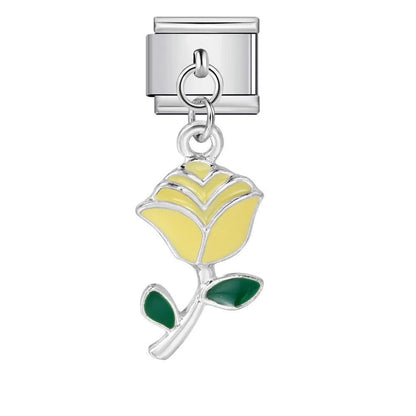 yellow rose dangling Italian charm 9mm flower bracelet charm