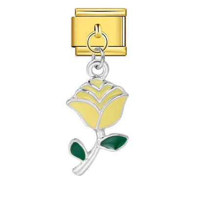 yellow rose dangling Italian charm 9mm flower bracelet charm Gold